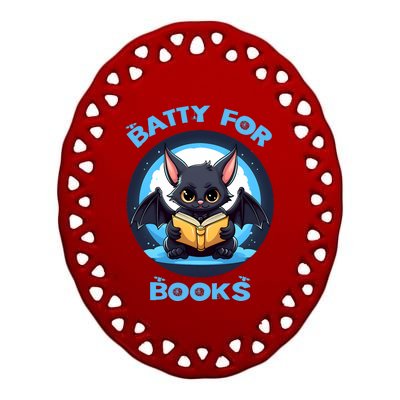 Batty About Books Lover Teacher Librarian Bookish Halloween Ceramic Oval Ornament