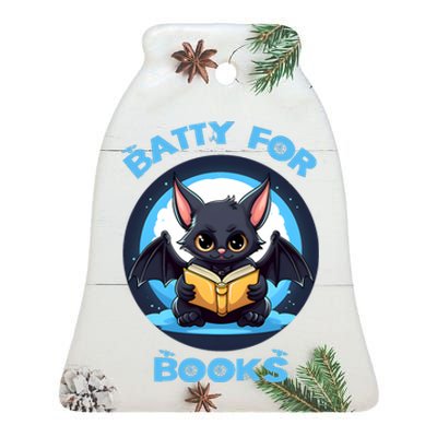 Batty About Books Lover Teacher Librarian Bookish Halloween Ceramic Bell Ornament