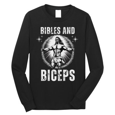Bibles And Biceps Bodybuilding Jesus Fitness Funny Gym Long Sleeve Shirt