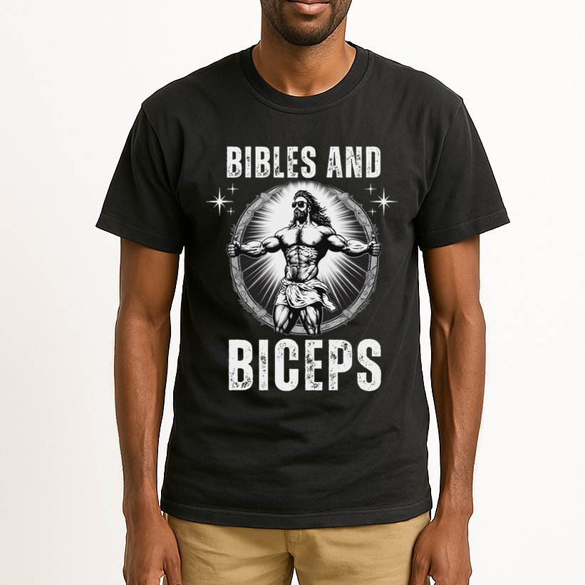 Bibles And Biceps Bodybuilding Jesus Fitness Funny Gym Tall T-Shirt