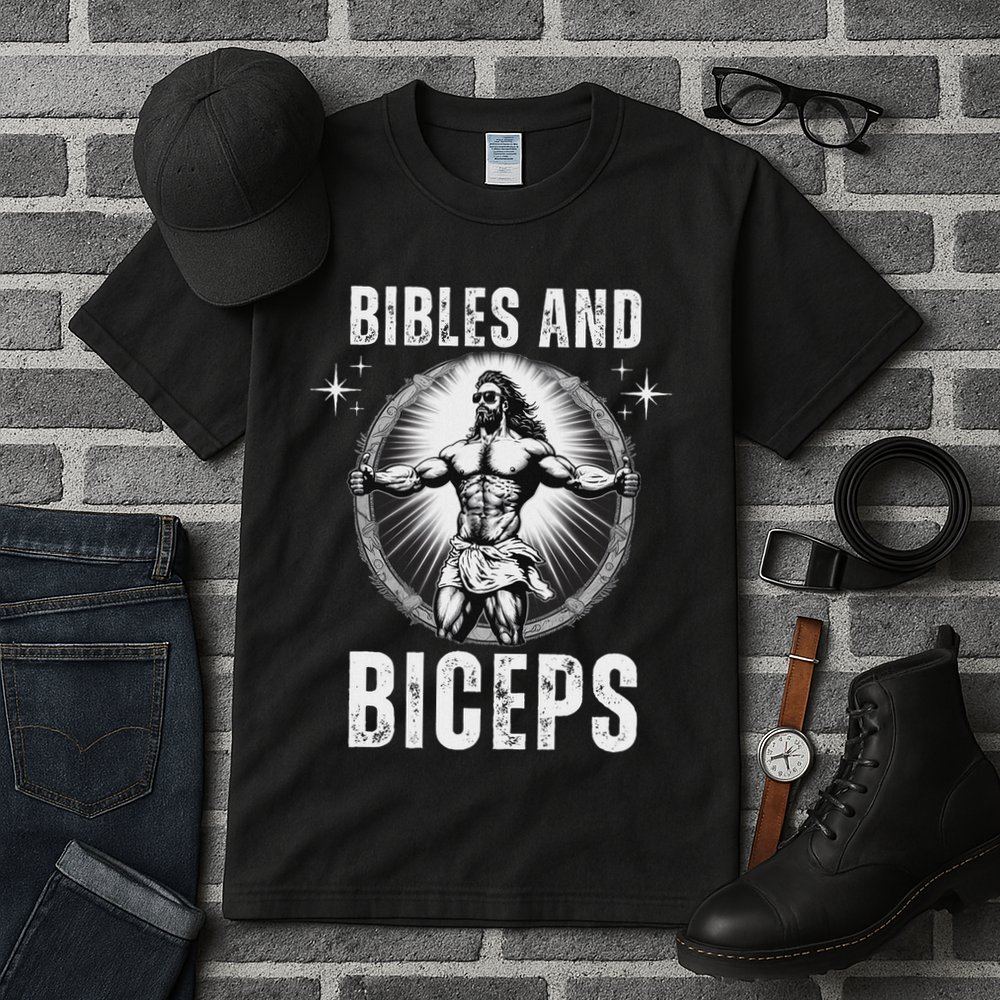 Bibles And Biceps Bodybuilding Jesus Fitness Funny Gym Tall T-Shirt
