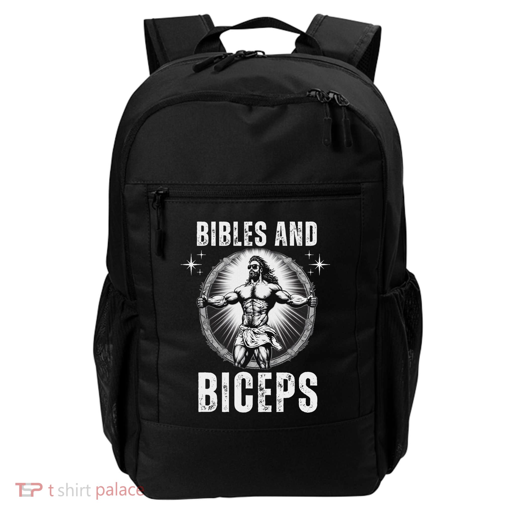 Bibles And Biceps Bodybuilding Jesus Fitness Funny Gym Backpack