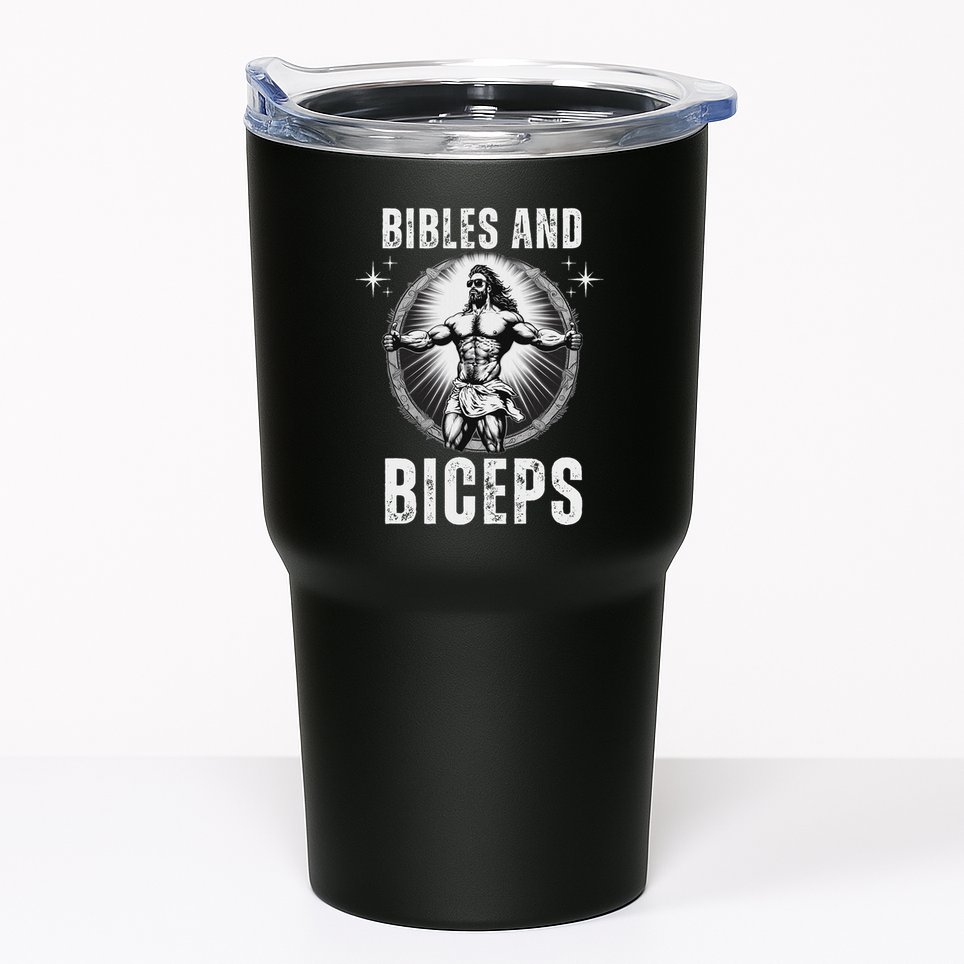 Bibles And Biceps Bodybuilding Jesus Fitness Funny Gym Tumbler