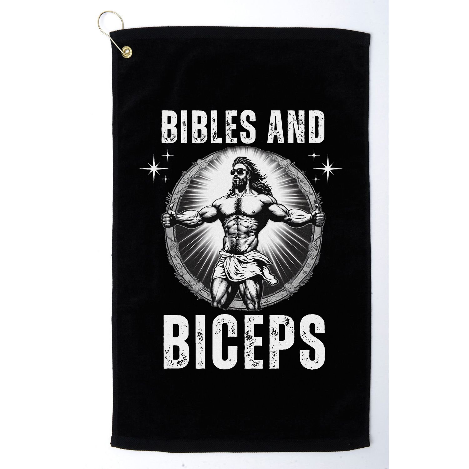 Bibles And Biceps Bodybuilding Jesus Fitness Funny Gym Golf Towel