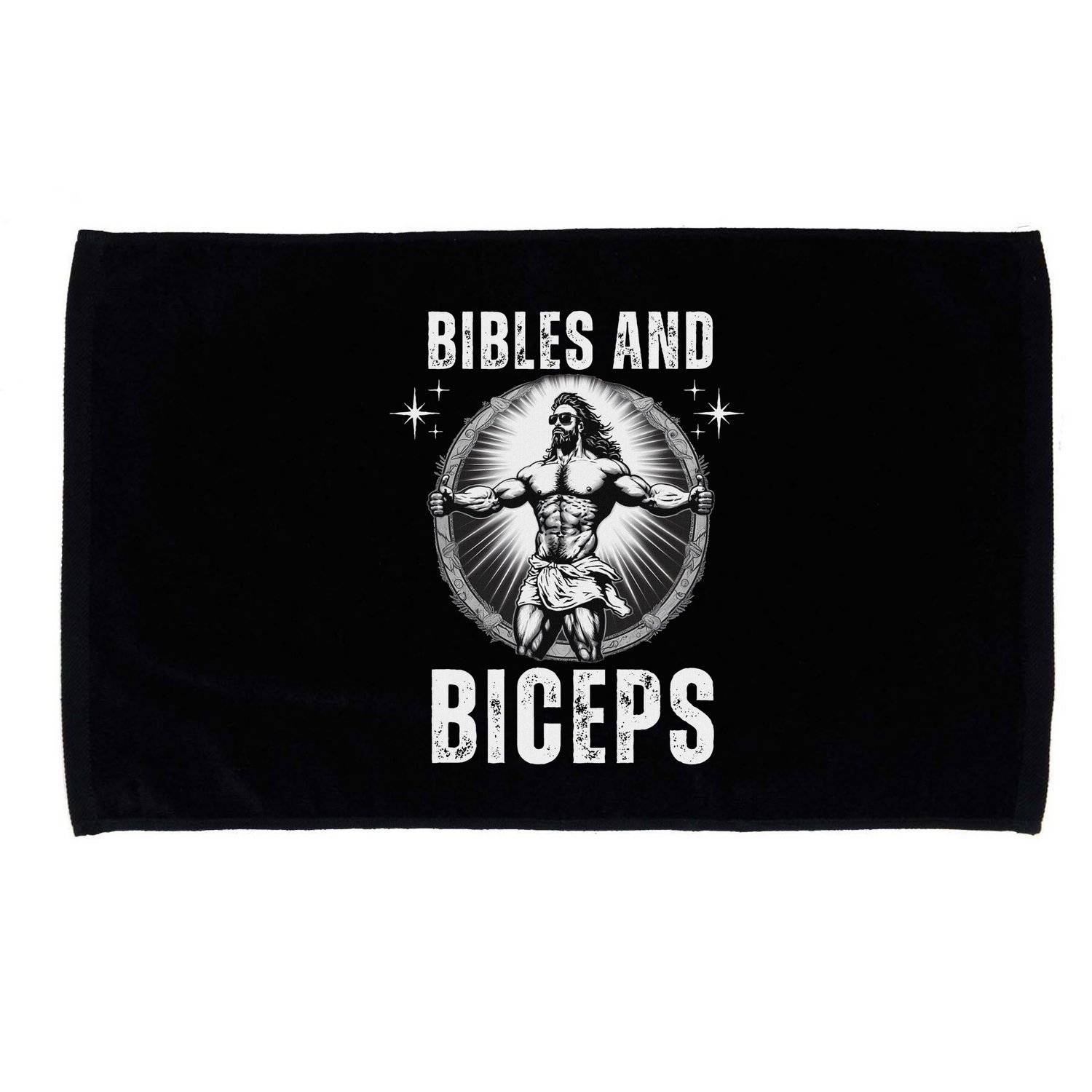 Bibles And Biceps Bodybuilding Jesus Fitness Funny Gym Microfiber Hand Towel