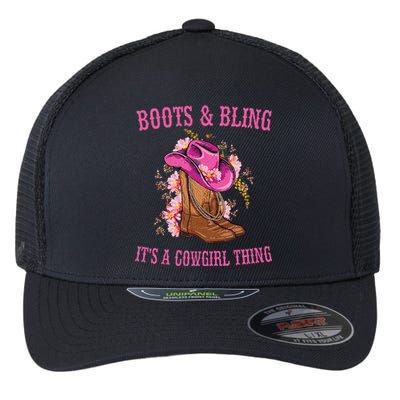 Boots And Bling Its A Cowgirl Thing Cute Love Country Life Flexfit Unipanel Trucker Cap