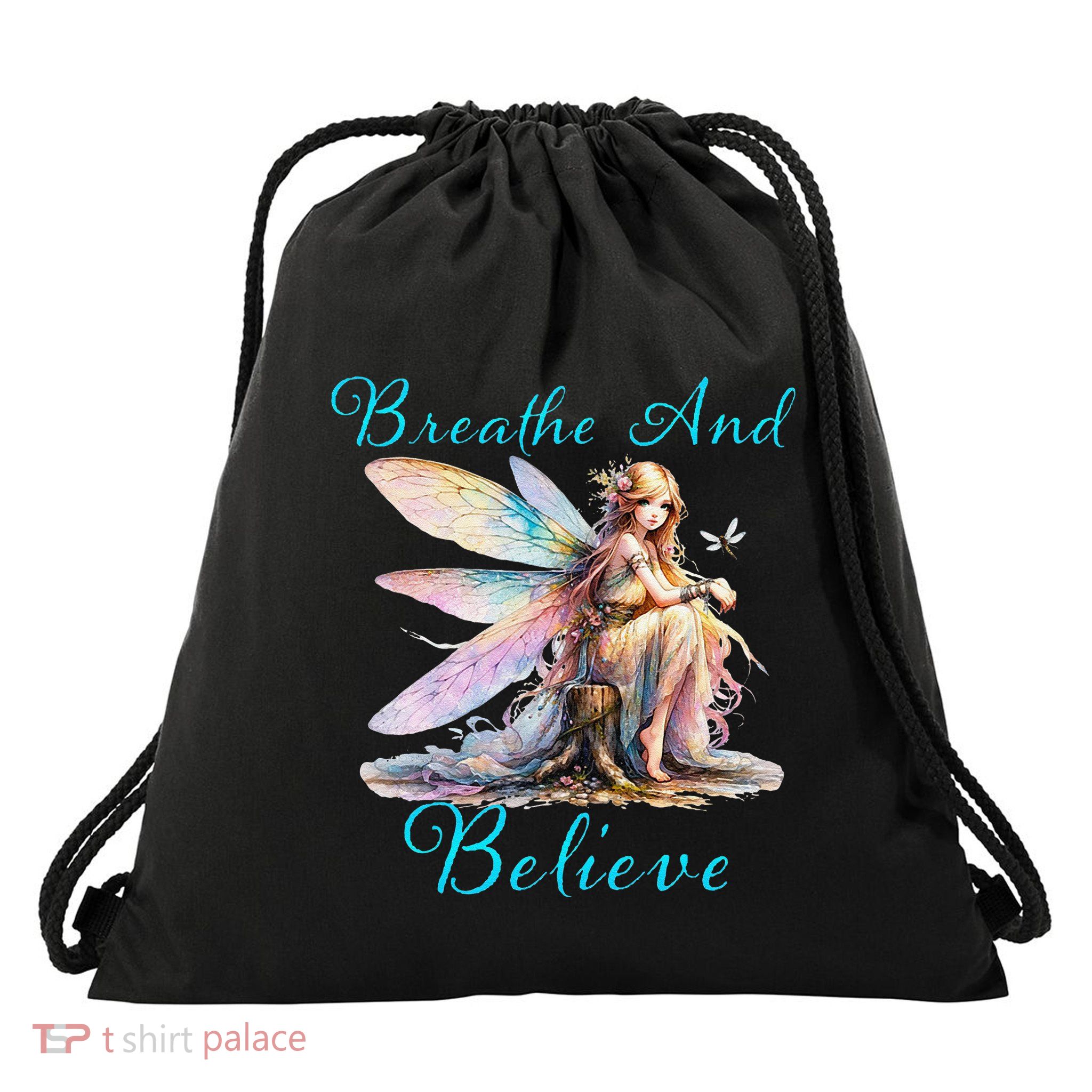 Breathe And Believe Magic Fairy Dragonfly Drawstring Bag