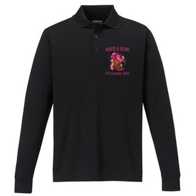 Boots And Bling Its A Cowgirl Thing Cute Love Country Life Performance Long Sleeve Polo