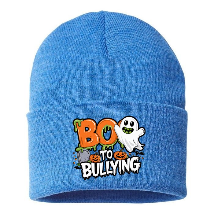 Boo Anti Bullying Funny Halloween Orange Unity Day Sustainable Knit Beanie