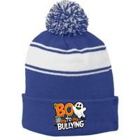 Boo Anti Bullying Funny Halloween Orange Unity Day Stripe Pom Pom Beanie