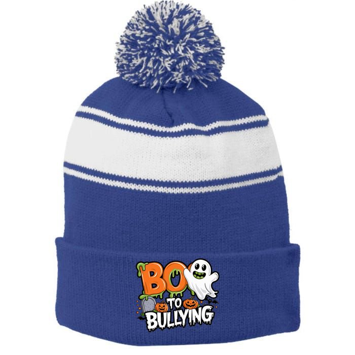 Boo Anti Bullying Funny Halloween Orange Unity Day Stripe Pom Pom Beanie