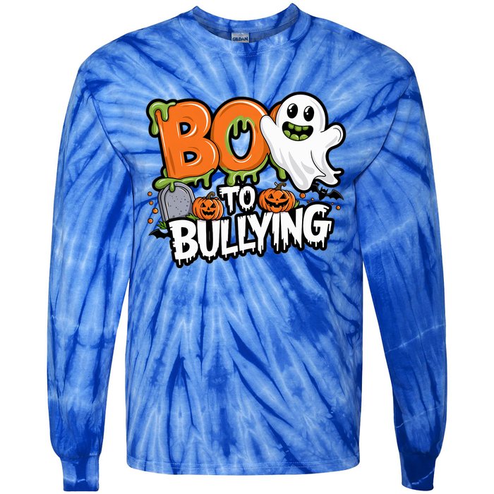 Boo Anti Bullying Funny Halloween Orange Unity Day Tie-Dye Long Sleeve Shirt