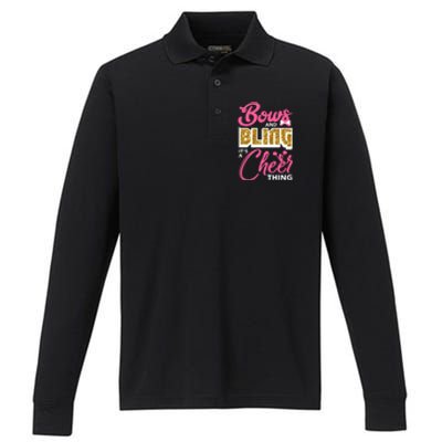 Bows And Bling It's A Cheer Thing Cheerleading Cheerleader Funny Gift Performance Long Sleeve Polo