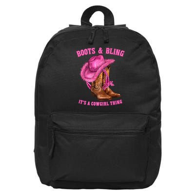 Boot And Bling It'S A Cowgirl Thing Western Rodeo Cowgirl 16 in Basic Backpack