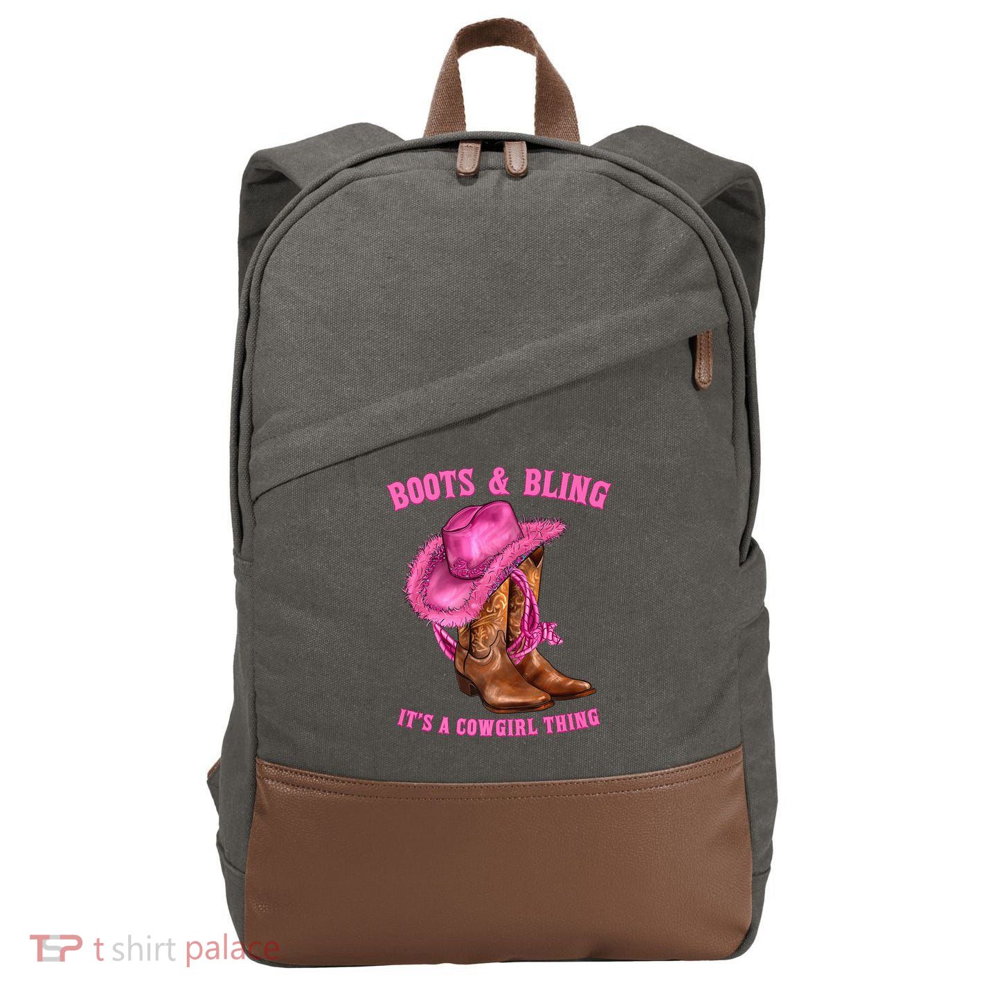 Boot And Bling It'S A Cowgirl Thing Western Rodeo Cowgirl Cotton Canvas Backpack