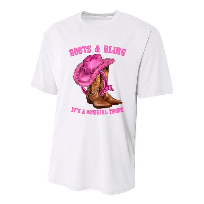 Boot And Bling It'S A Cowgirl Thing Western Rodeo Cowgirl Youth Performance Sprint T-Shirt
