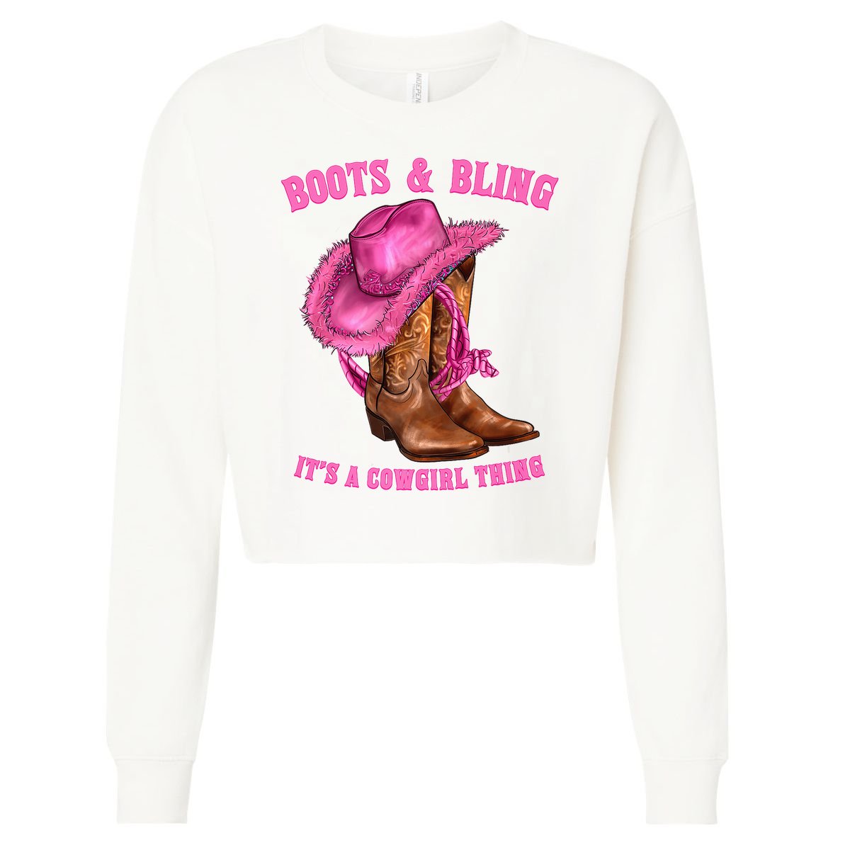 Boot And Bling It'S A Cowgirl Thing Western Rodeo Cowgirl Cropped Pullover Crew