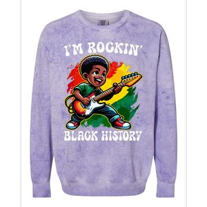 Black Afro Boy I'm Rockin' Black History Month Guitarist Colorblast Crewneck Sweatshirt