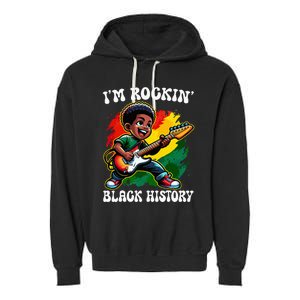 Black Afro Boy I'm Rockin' Black History Month Guitarist Garment-Dyed Fleece Hoodie