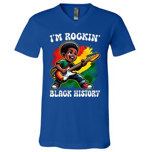 Black Afro Boy I'm Rockin' Black History Month Guitarist V-Neck T-Shirt