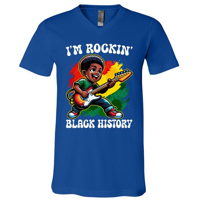 Black Afro Boy I'm Rockin' Black History Month Guitarist V-Neck T-Shirt