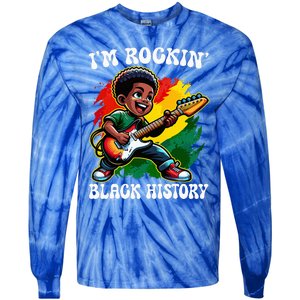 Black Afro Boy I'm Rockin' Black History Month Guitarist Tie-Dye Long Sleeve Shirt