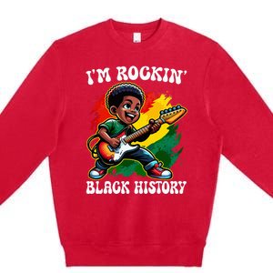 Black Afro Boy I'm Rockin' Black History Month Guitarist Premium Crewneck Sweatshirt