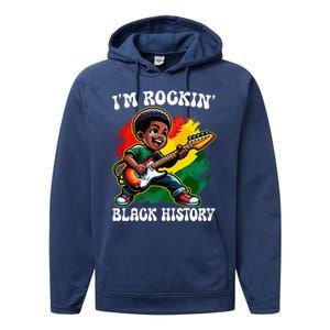 Black Afro Boy I'm Rockin' Black History Month Guitarist Performance Fleece Hoodie