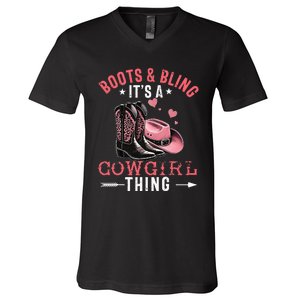 Boots And Bling Its A Cowgirl Thing Cowgirl Country V-Neck T-Shirt