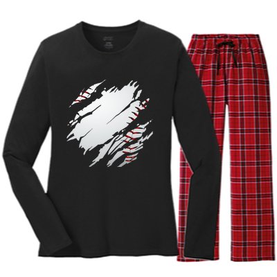 Baseball Apparel Baseball Women's Long Sleeve Flannel Pajama Set 