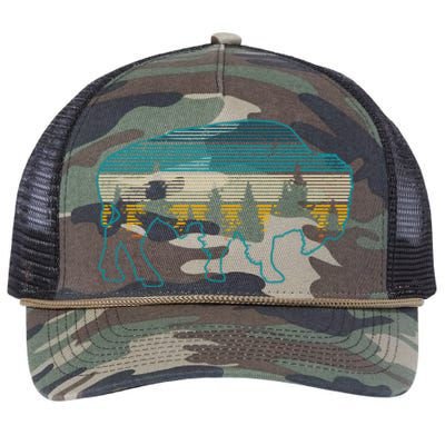 Bison American Buffalo Vintage National Park Souvenir Gift Retro Rope Trucker Hat Cap