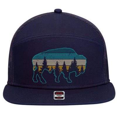 Bison American Buffalo Vintage National Park Souvenir Gift 7 Panel Mesh Trucker Snapback Hat