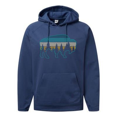 Bison American Buffalo Vintage National Park Souvenir Gift Performance Fleece Hoodie