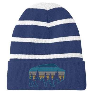 Bison American Buffalo Vintage National Park Souvenir Gift Striped Beanie with Solid Band