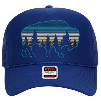 Bison American Buffalo Vintage National Park Souvenir Gift High Crown Mesh Back Trucker Hat