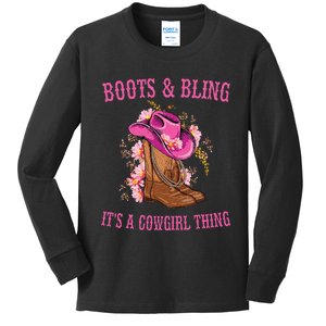 Boots And Bling Its A Cowgirl Thing Cute Love Country Life Kids Long Sleeve Shirt