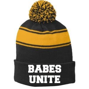 Babes Unite Womens Rights Feminist Stripe Pom Pom Beanie