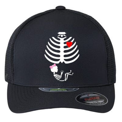 Baby Girl Skeleton Pregnancy Love Halloween Flexfit Unipanel Trucker Cap