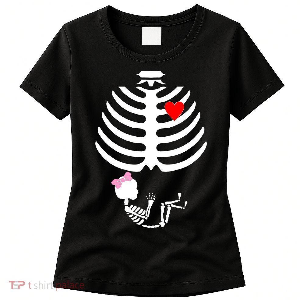 Baby Girl Skeleton Pregnancy Love Halloween Womens T-Shirt