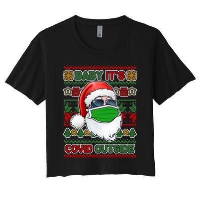 Baby It's Covid Outside Santa Ugly Christmas Sweater Crop Top