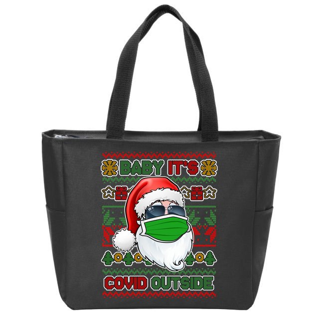 Baby It's Covid Outside Santa Ugly Christmas Sweater Zip Tote Bag