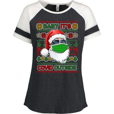 Baby It's Covid Outside Santa Ugly Christmas Sweater Enza Ladies Jersey Colorblock Tee