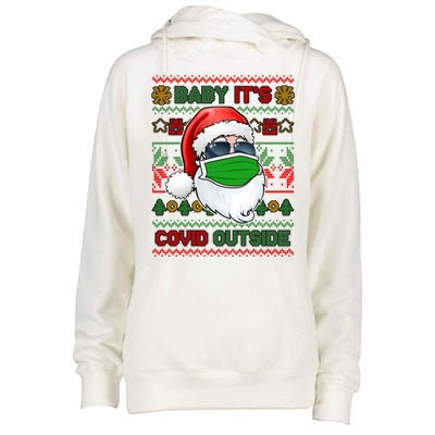 Baby It's Covid Outside Santa Ugly Christmas Sweater Womens Funnel Neck Pullover Hood