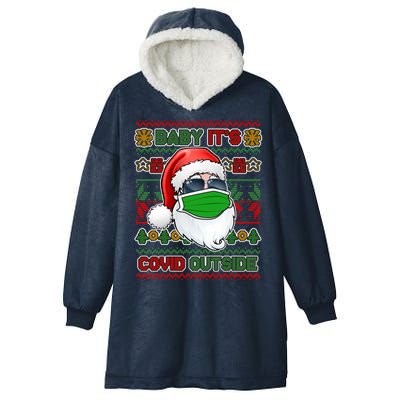 Baby It's Covid Outside Santa Ugly Christmas Sweater Hooded Wearable Blanket