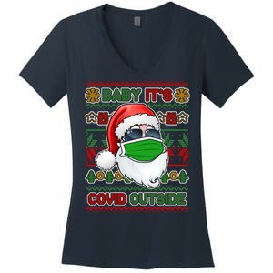 Baby It's Covid Outside Santa Ugly Christmas Sweater Women's V-Neck T-Shirt