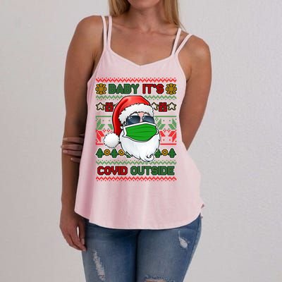 Baby It's Covid Outside Santa Ugly Christmas Sweater Women's Strappy Tank