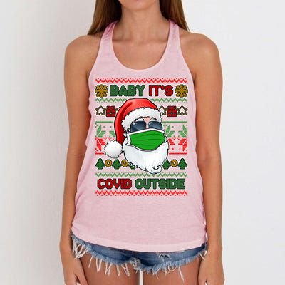 Baby It's Covid Outside Santa Ugly Christmas Sweater Women's Knotted Racerback Tank