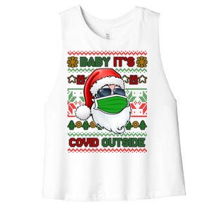 Baby It's Covid Outside Santa Ugly Christmas Sweater Women's Racerback Cropped Tank