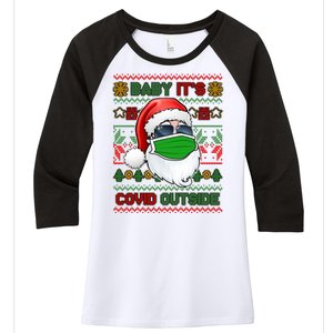 Baby It's Covid Outside Santa Ugly Christmas Sweater Women's Tri-Blend 3/4-Sleeve Raglan Shirt