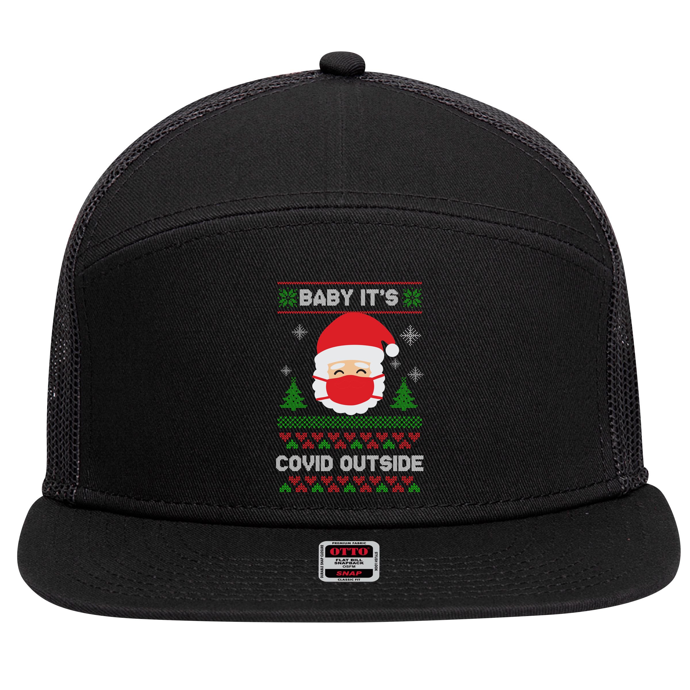 Baby It's COVID Outside Ugly Christmas Sweater 7 Panel Mesh Trucker Snapback Hat